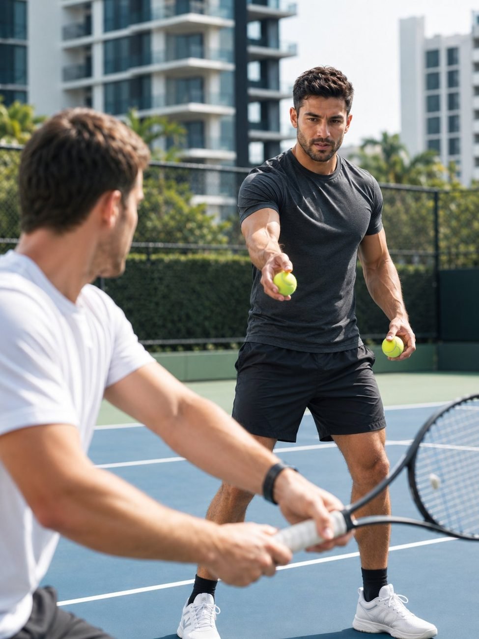 Private tennis lesson on a Singapore court